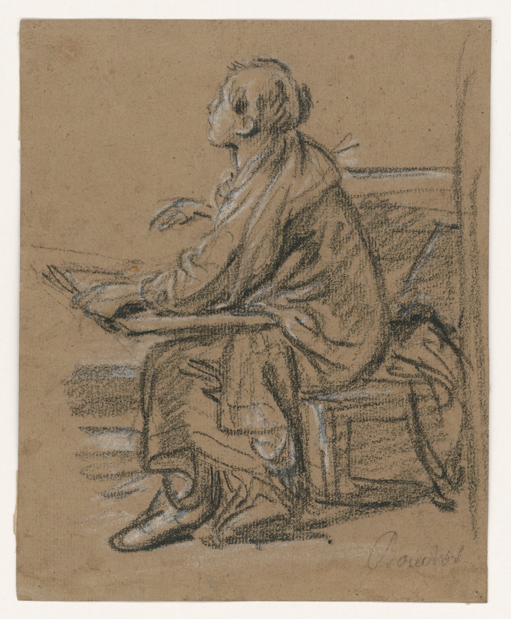 Jovem desenhista () . Figura sentada, segurando uma pasta no colo de François Boucher
