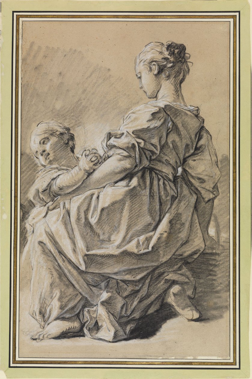 Jovem ajoelhada com uma criança de François Boucher