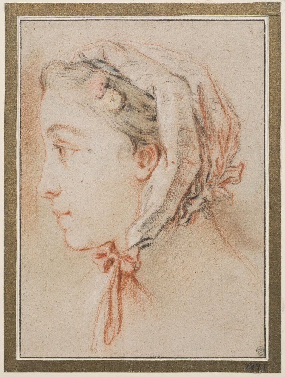 Cabeça de mulher, de perfil, com gorro de François Boucher
