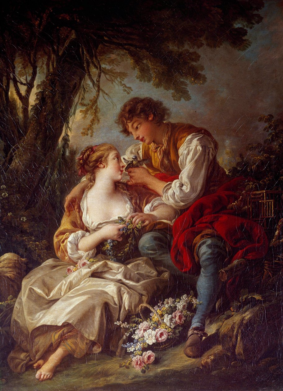 La cage Painting by François Boucher (1703-1770) 1763 Sun. 0,93x0,73 m de François Boucher