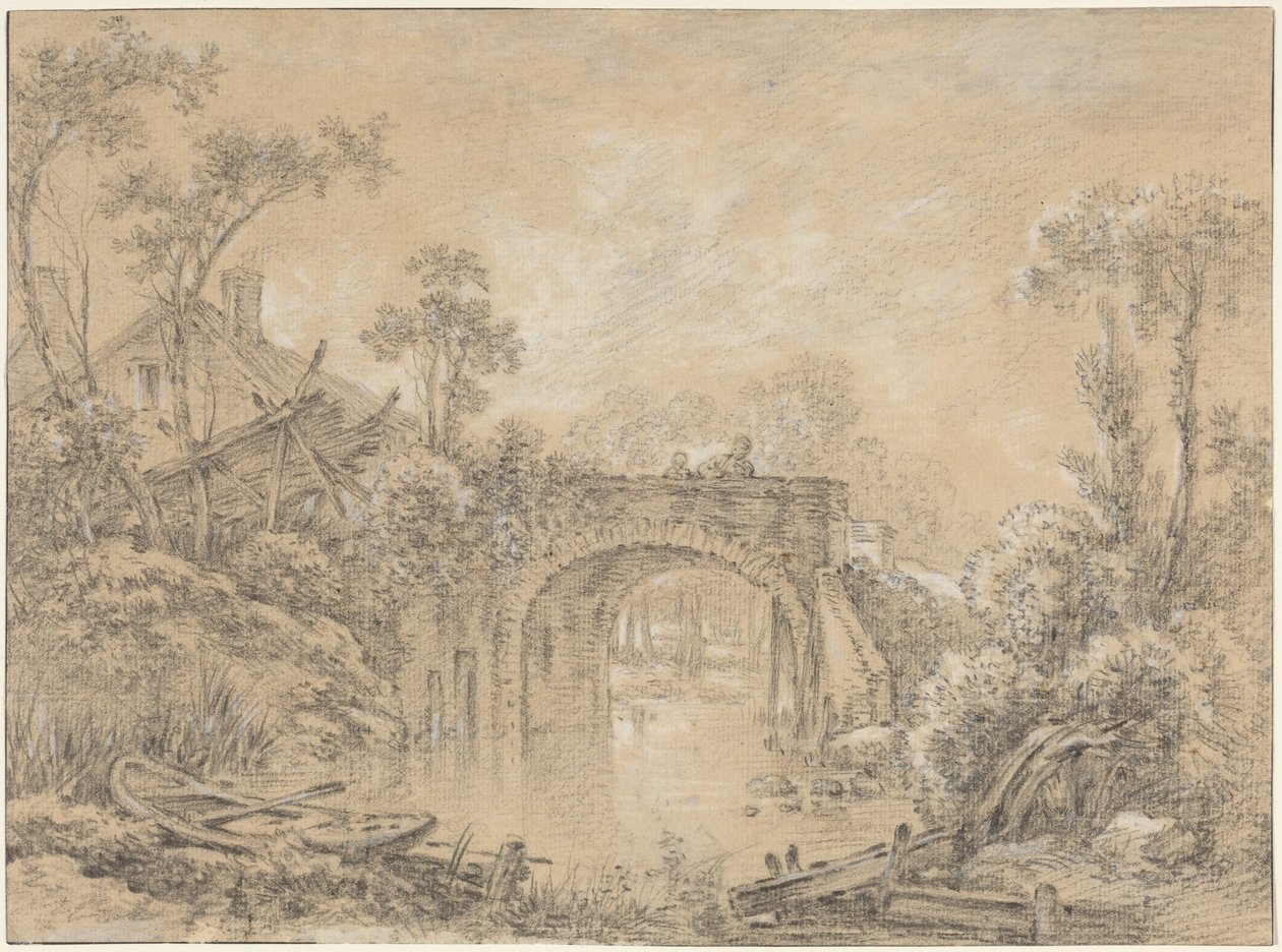 Paisagem com uma ponte rústica de François Boucher