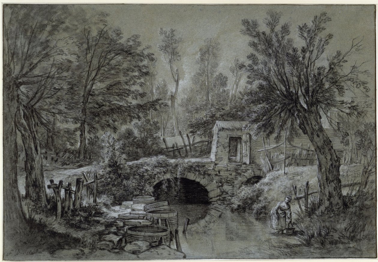Paisagem com ribeiro e ponte de François Boucher