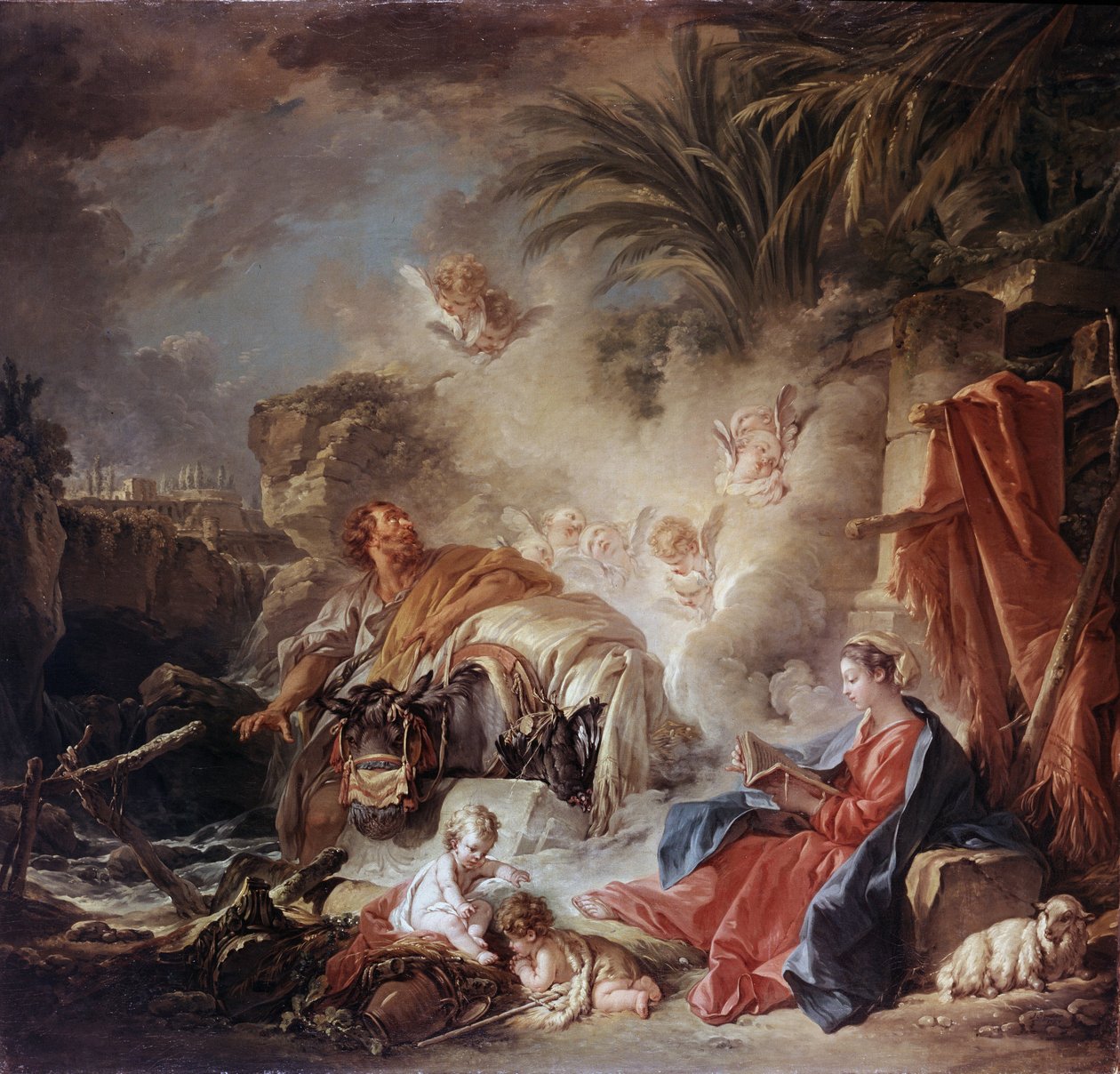 "Descanso no Voo para o Egipto" Pintura de François Boucher (1703-1770) 1757 Museu Hermitage, São Petersburgo de François Boucher