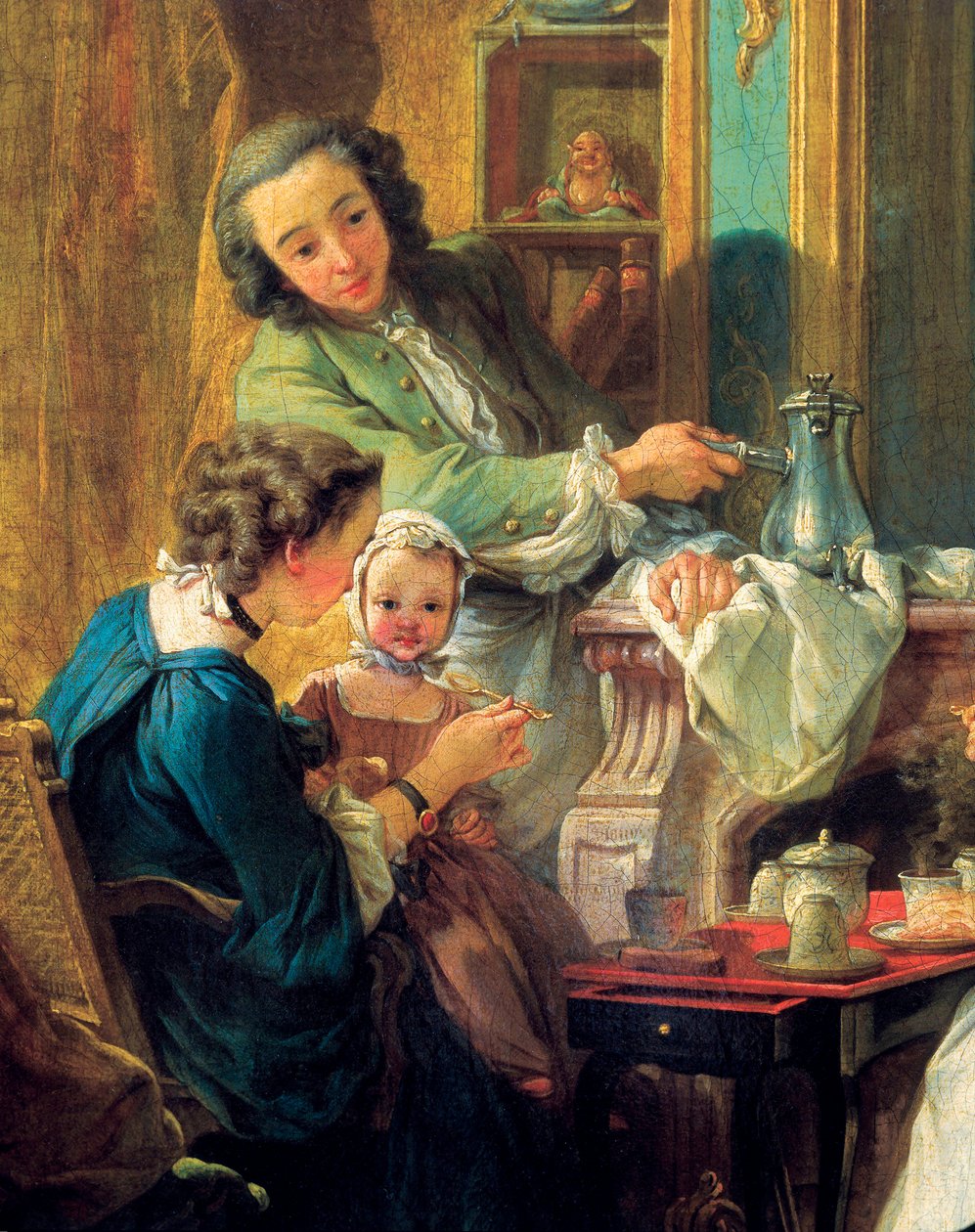 Cena de almoço num interior burguês, detalhe 1739 (óleo sobre tela) de François Boucher