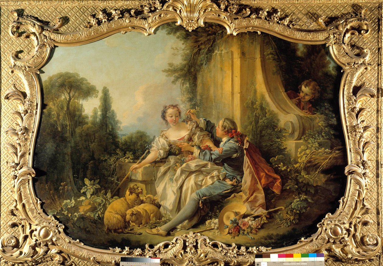 Pastor Gallant Scene Bucólico. Pintura de François Boucher (1703-1770). 1737-1738. Paris, Arquivo Nacional de François Boucher