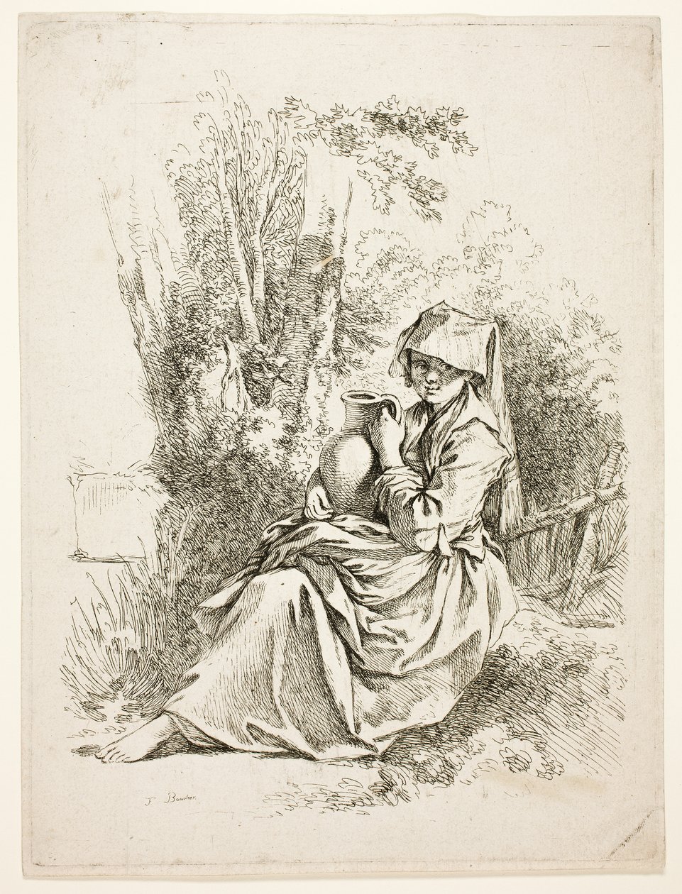 Mulher camponesa com um jarro de François Boucher
