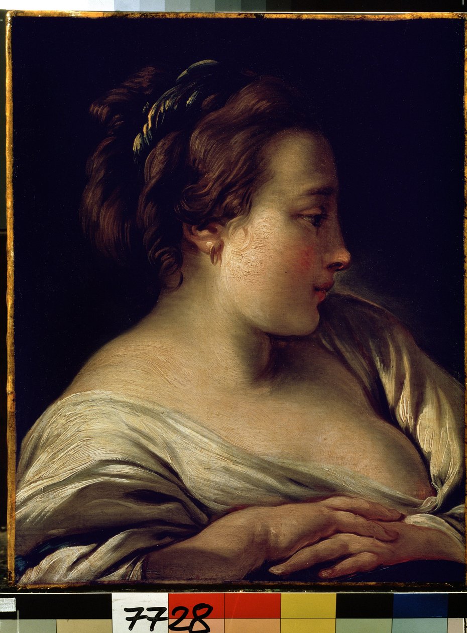 "Portrait de jeune fille" (Cabeça de uma menina) Pintura de François Boucher (1703-1770) 1740-1750 Dim. 36x28 cm Museu Hermitage, São Petersburgo (São Petersburgo) de François Boucher