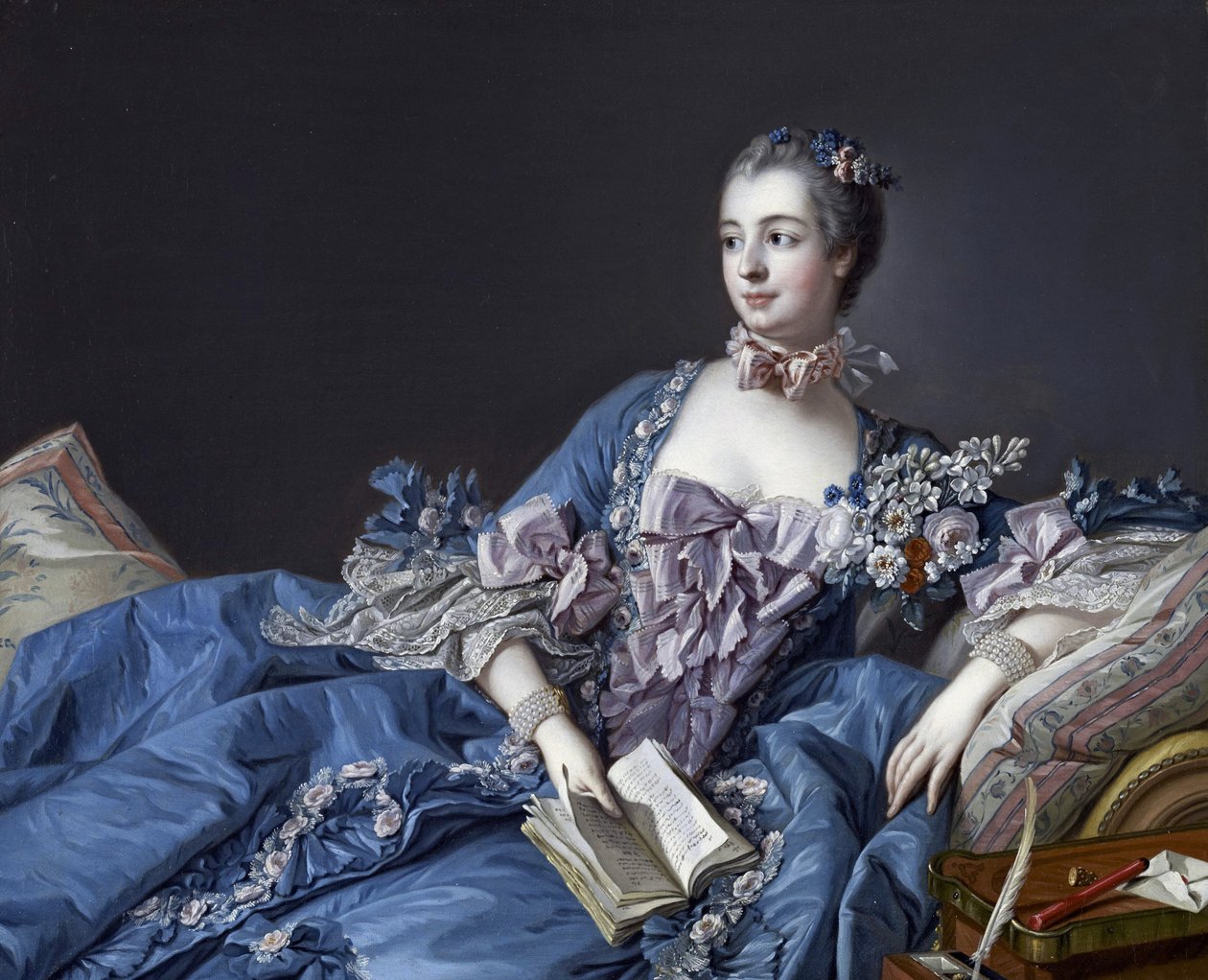 Retrato da Marquesa de Pompadour (1721-1764) (Retrato de Jeanne Antoinette Poisson, Marquise de Pompadour (conhecida como Madame de Pompadour) de François Boucher