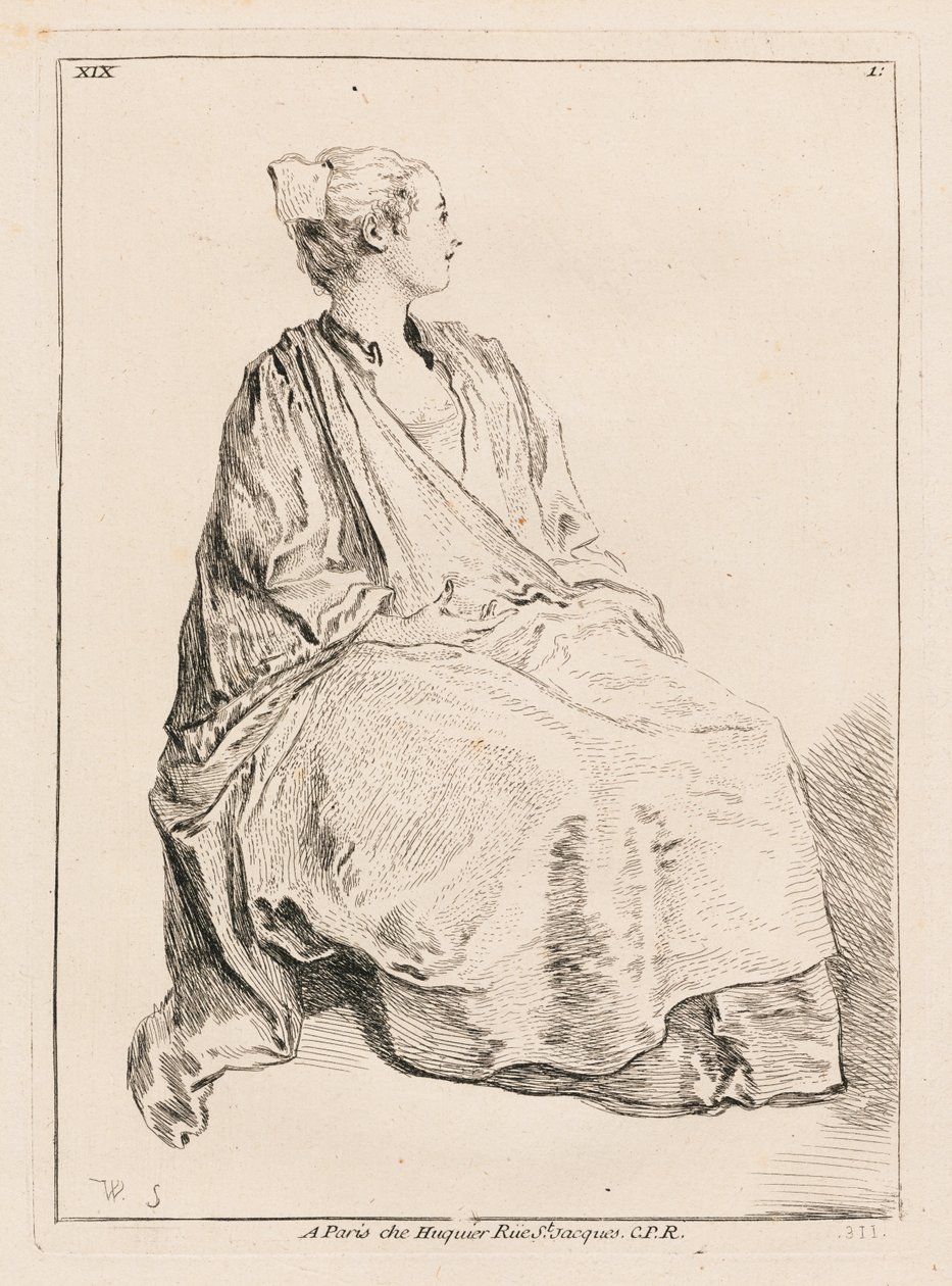 Mulher sentada voltada para a direita de François Boucher