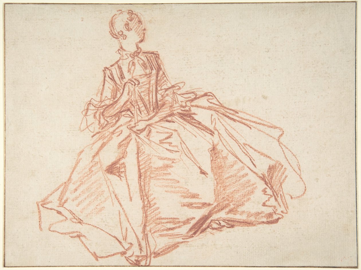 Mulher sentada a segurar um leque de François Boucher