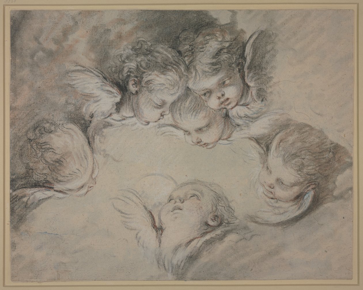 Seis cabeças de anjo entre as nuvens de François Boucher