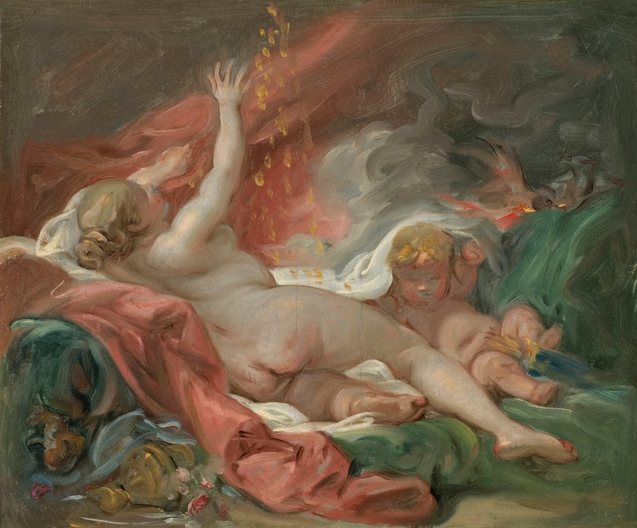 Estudo para Danae e a Chuva de Ouro, c.1760 (óleo sobre tela) de François Boucher