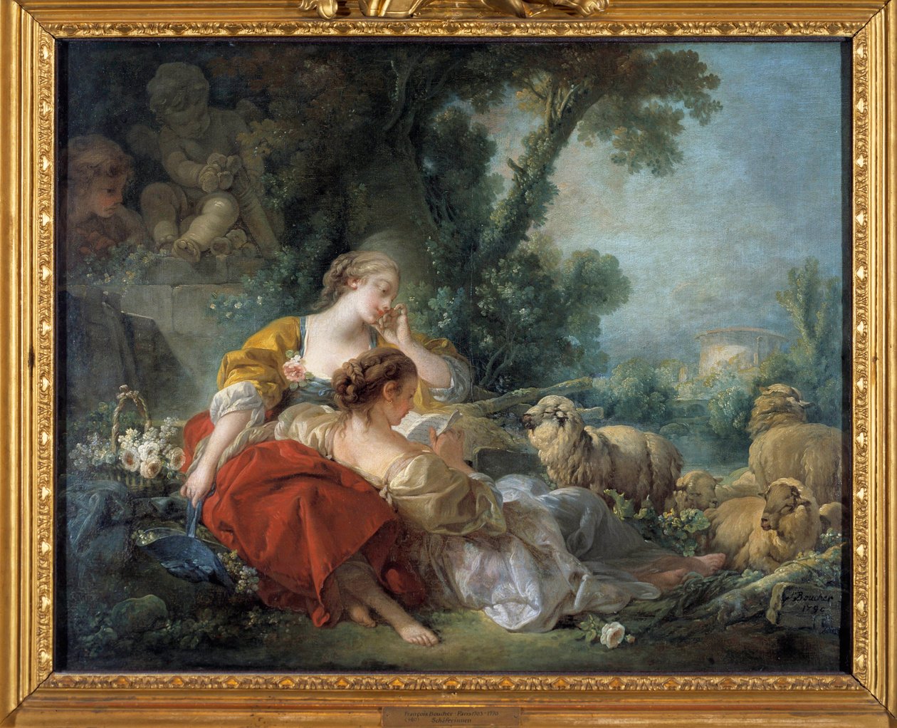A Escola da Amizade Bucolique Cena: dois pastores e o rebanho. Pintura de François Boucher (1703-1770) 1760 Karlsruhe. Staatliche Kunsthalle de François Boucher