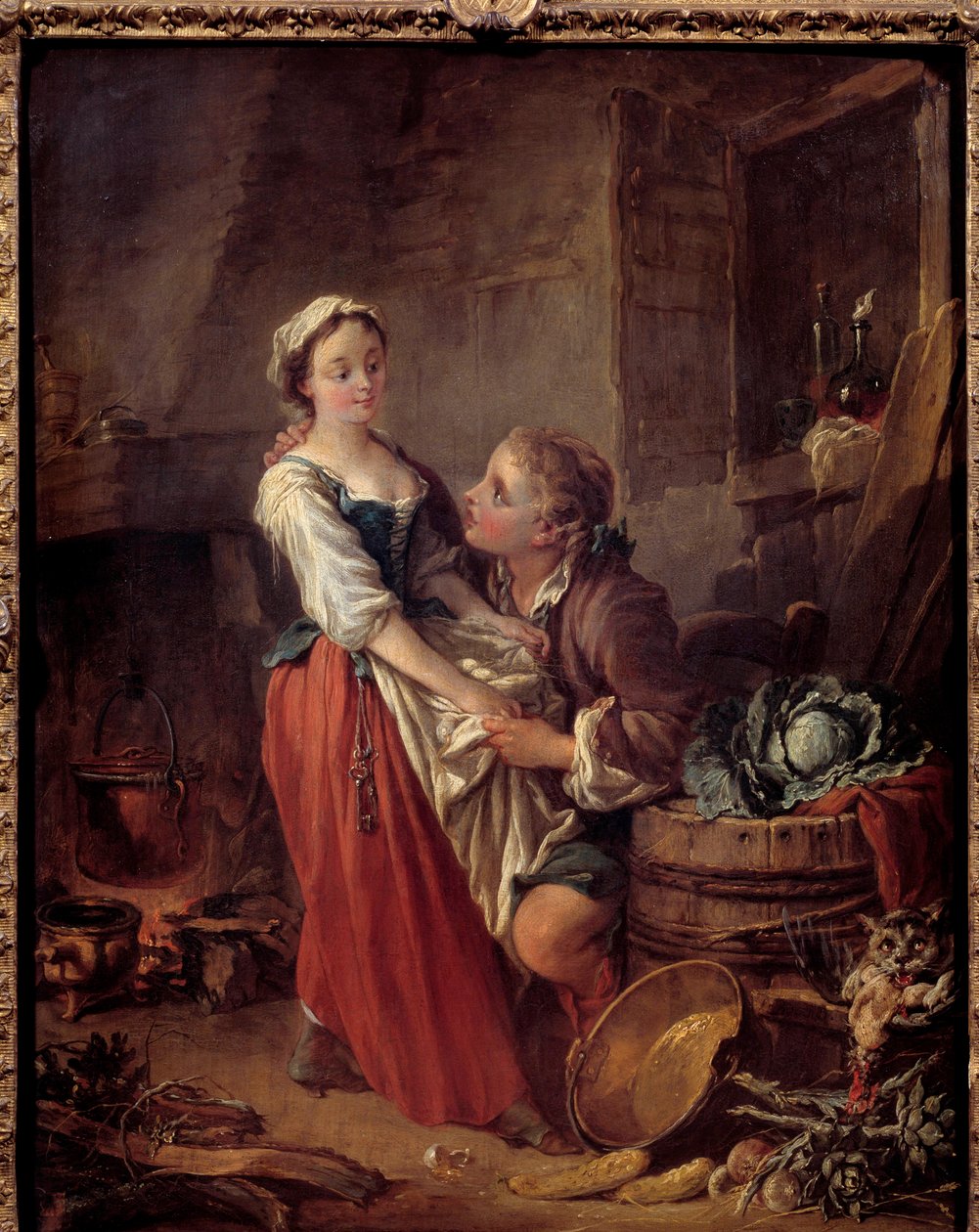 A bela cozinheira Cena galante numa cozinha. Pintura de François Boucher (1703-1770). 1738 Paris. Musee Cognacq Jay de François Boucher