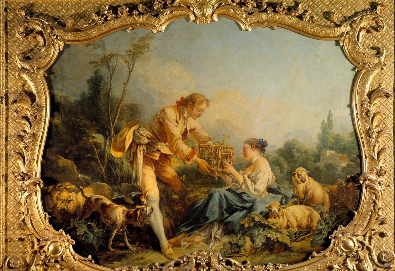 O cenário pastoral complacente. Pintura de François Boucher (1703-1770) 1737 Paris, arquivos nacionais de François Boucher