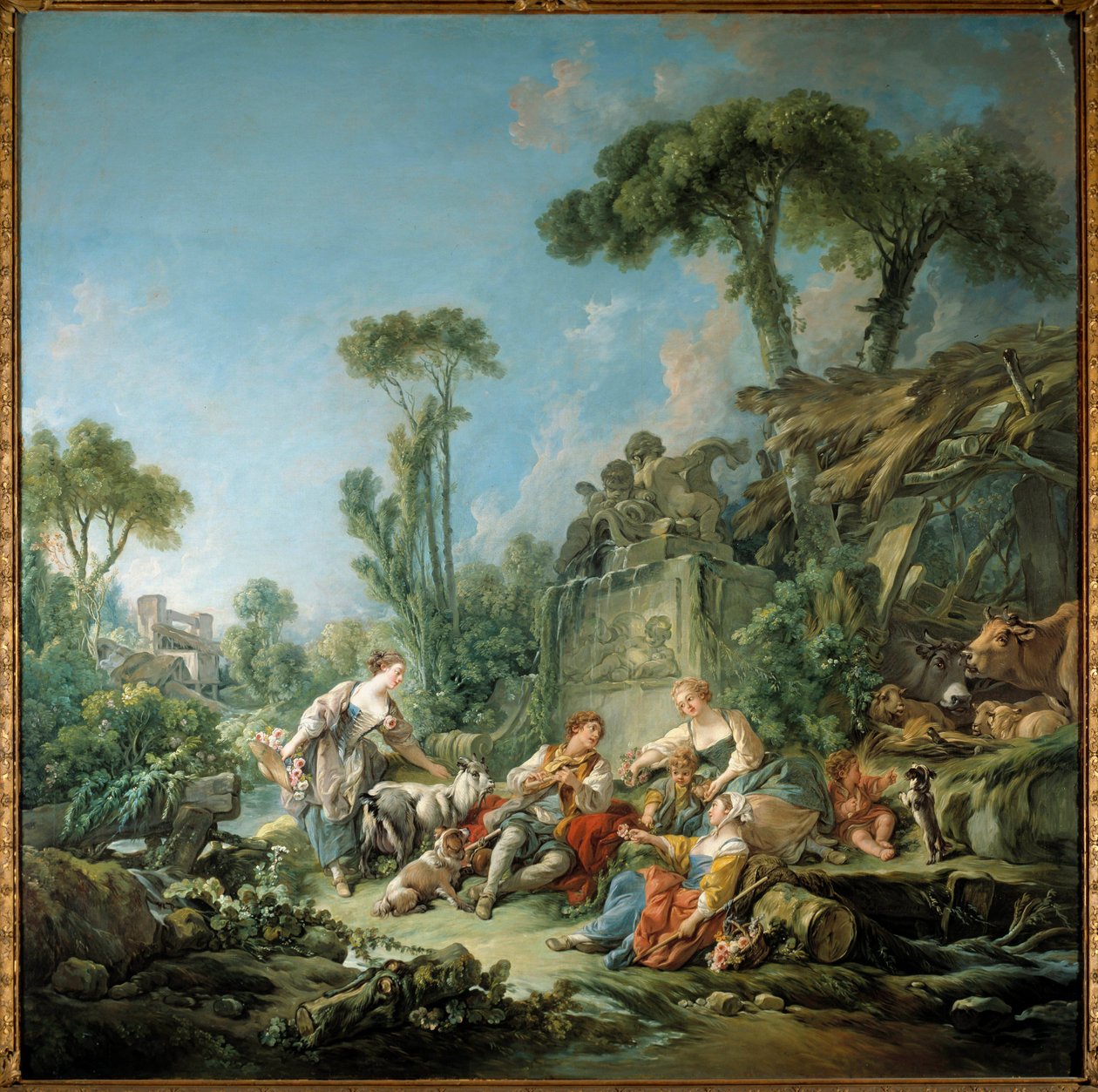 O idílio do pastor da cena bucólica. Pintura de François Boucher (1703-1770) 1768 Sol. 2,4x2,37 m. Nova Iorque. Museu Metropolitano. de François Boucher