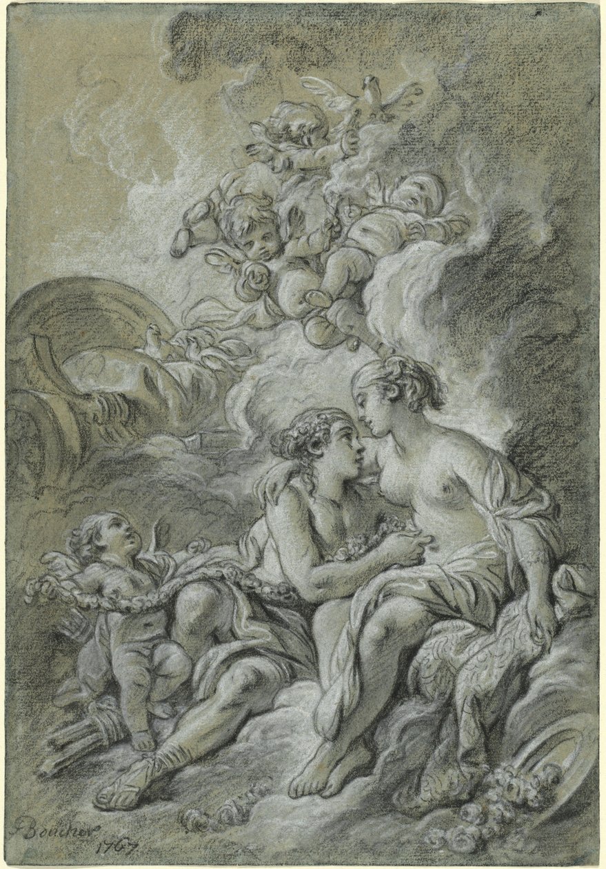 Vénus encostada ao seu querido Adónis... de François Boucher