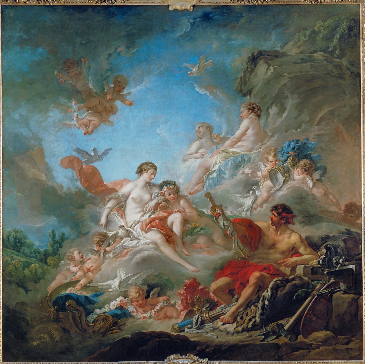 Vulcano presenteia Vénus com armas para Enea ... de François Boucher