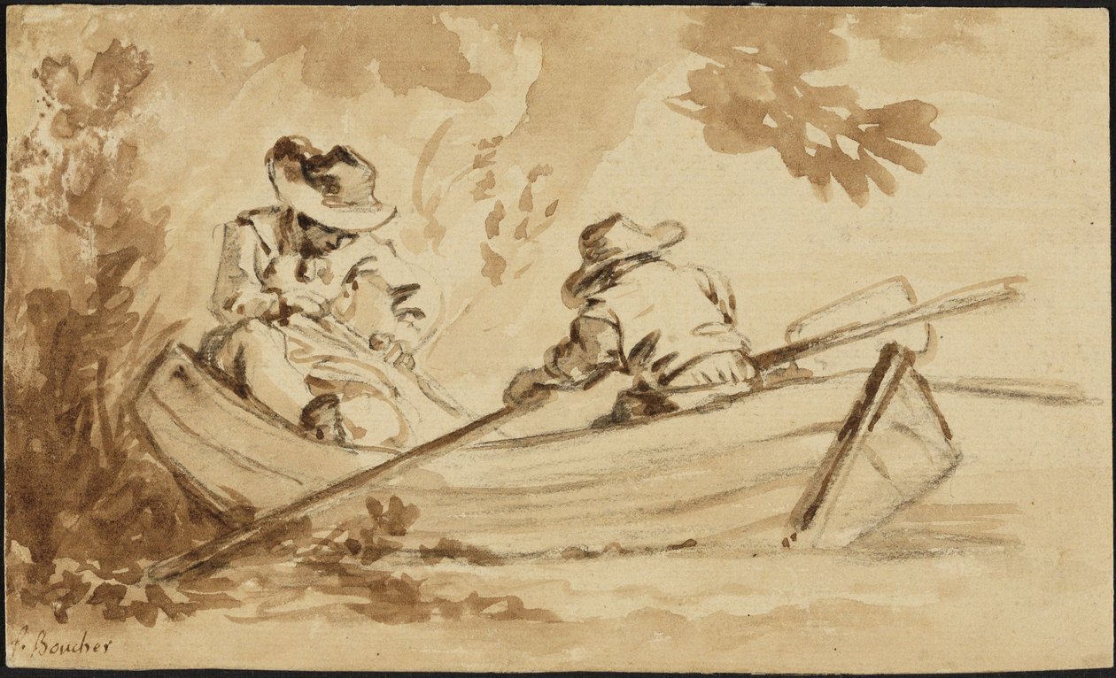Dois homens num barco a remos de François Boucher
