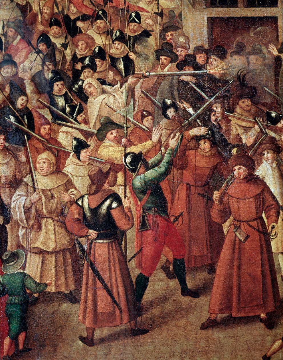 Guerras Francesas de Religião: procissão armada da Liga Católica da França nas ruas de Paris de Francois Bunel