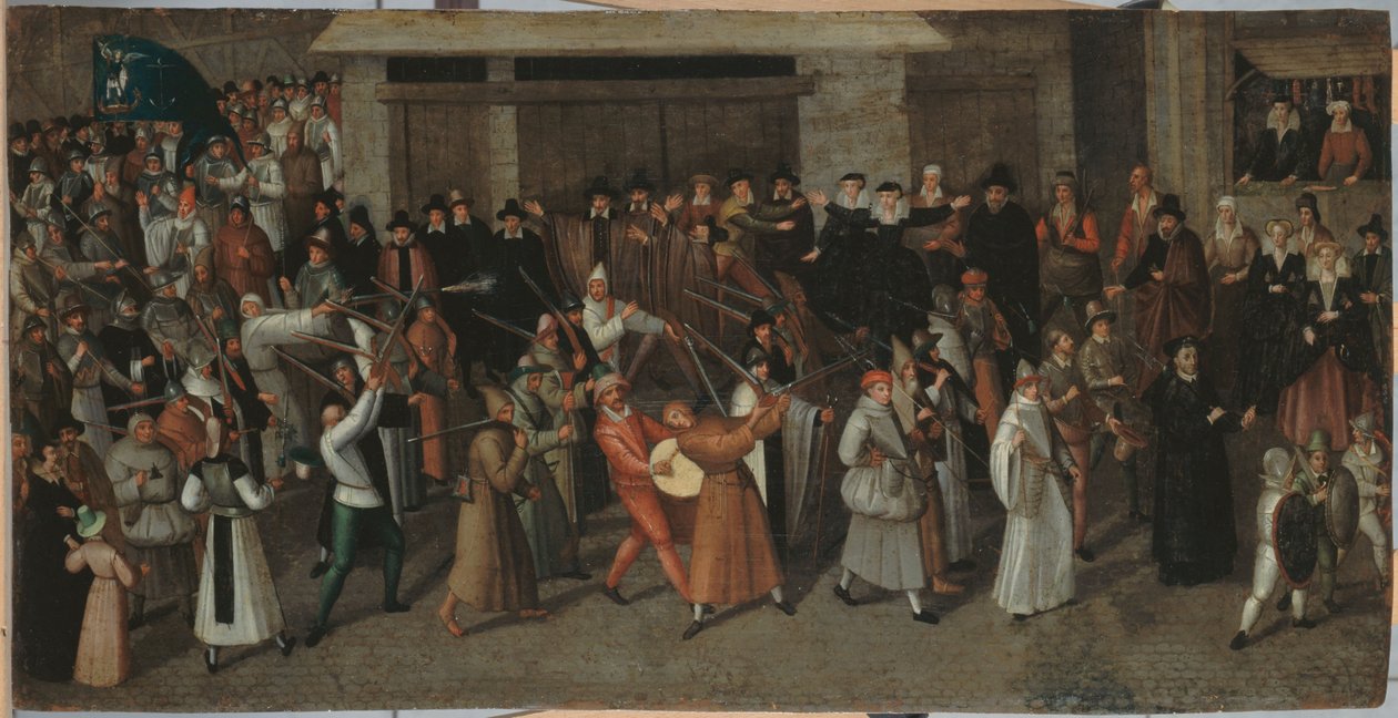 Procissão da Liga sobre a Ilha da Cidade, à saída de Notre-Dame, ca. 1590 (óleo sobre cobre) de Francois Bunel