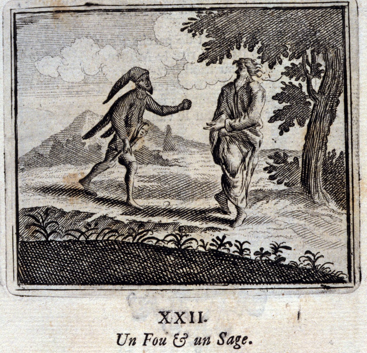 Um Louco e um Sábio. Fábulas de Jean de La Fontaine (1621-95). Ilustração de François Chauveau (1613-1676). Edição de 1728. de Francois Chauveau