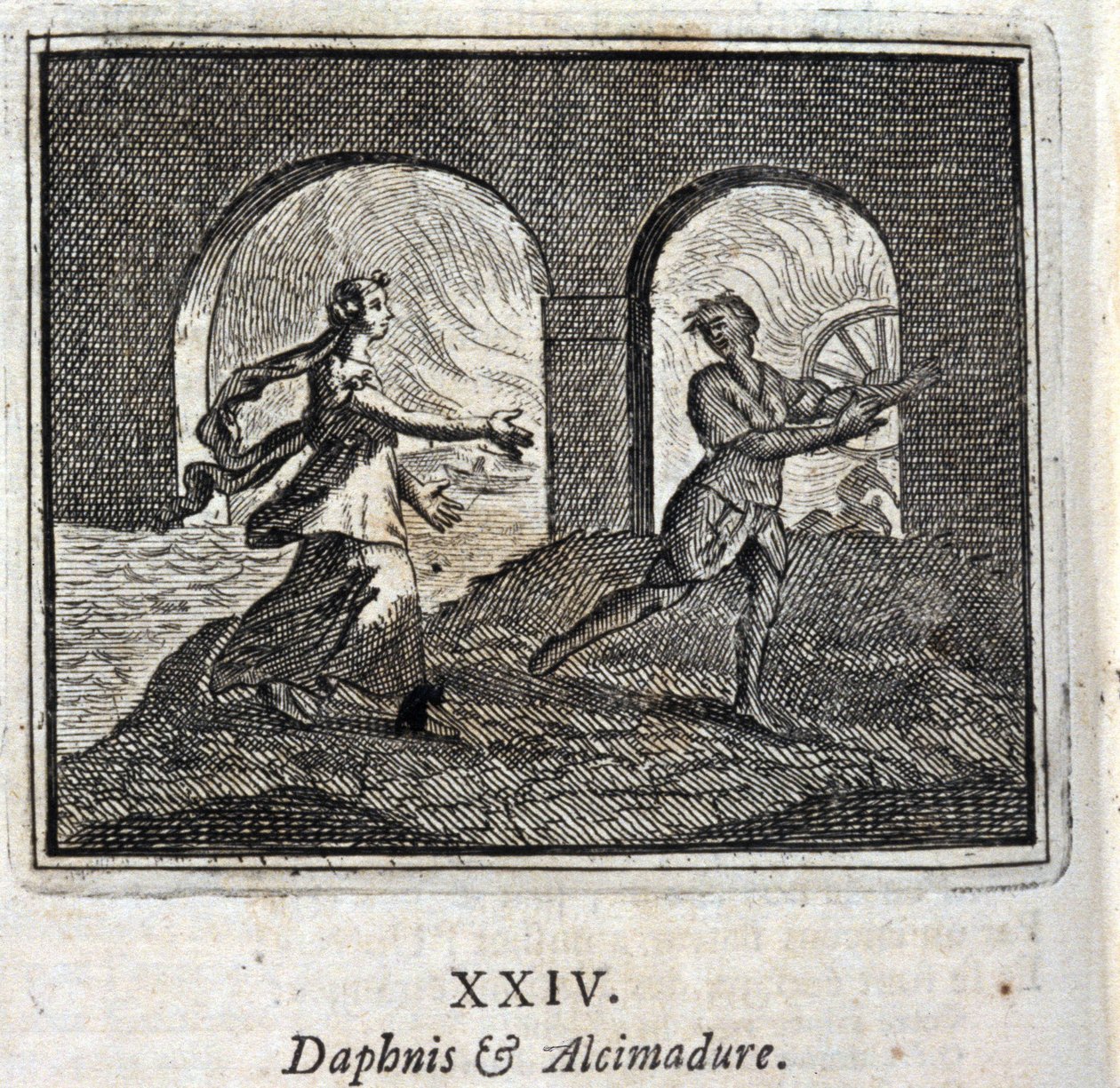 Daphnis e Alcimadura. Fábulas de Jean de La Fontaine (1621-95). Ilustração de François Chauveau (1613-1676). Edição de 1728. de Francois Chauveau