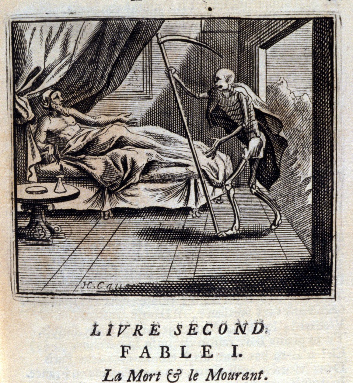 A Morte e a Morte. Fábulas de Jean de La Fontaine (1621-95). Ilustração de François Chauveau (1613-1676). Edição de 1728. de Francois Chauveau