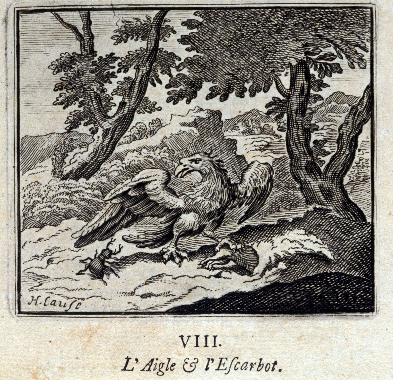 Águia e caracol. Fábulas de Jean de La Fontaine (1621-95). Ilustração de François Chauveau (1613-1676). Edição de 1728. de Francois Chauveau