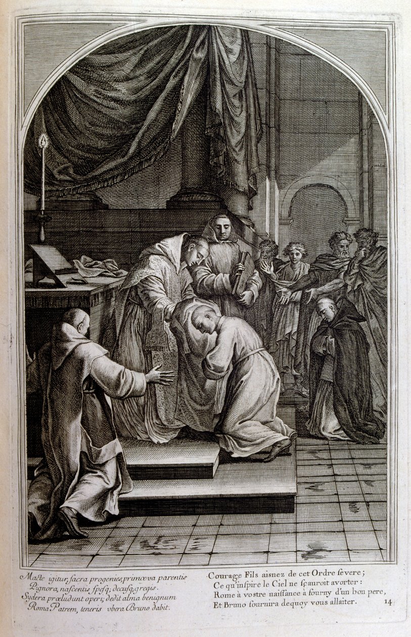 Gravura de François Chauveau 1680 "A vida de São Bruno", fundador da ordem de Chartreux de Francois Chauveau