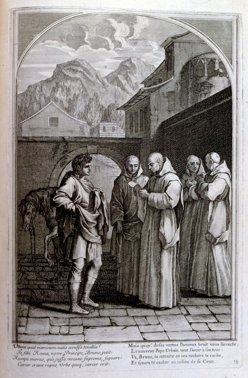 Gravura de François Chauveau 1680 "A vida de São Bruno", fundador da ordem de Chartreux de Francois Chauveau