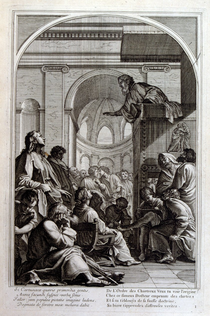 Gravura de François Chauveau 1680 "A vida de São Bruno", fundador da ordem de Chartreux de Francois Chauveau