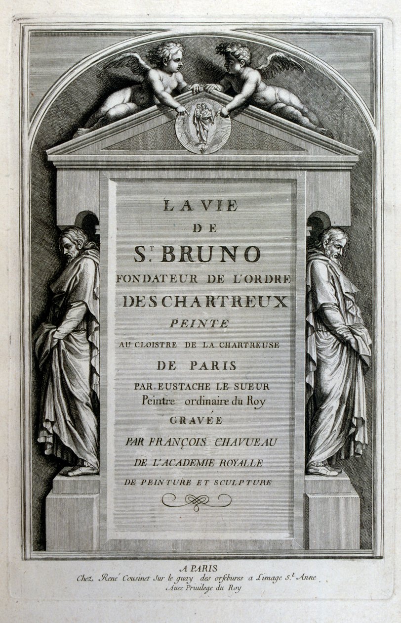 Gravura de François Chauveau 1680 "A vida de São Bruno", fundador da ordem de Chartreux de Francois Chauveau