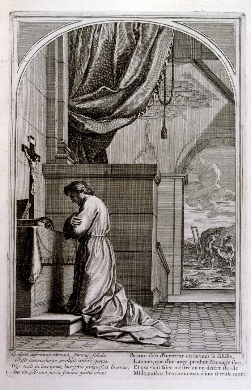 Gravura de François Chauveau 1680 "A vida de São Bruno", fundador da ordem de Chartreux de Francois Chauveau