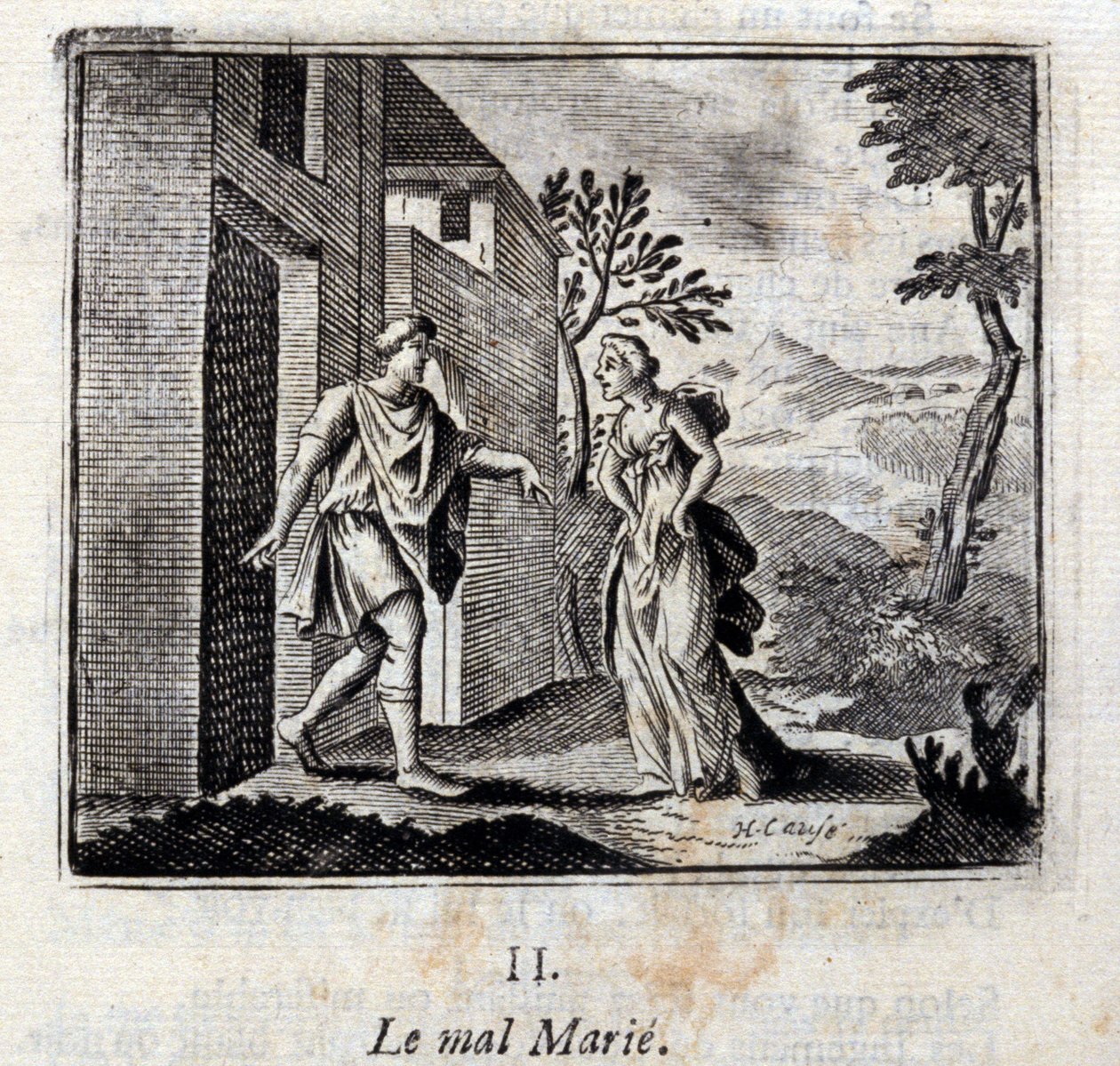 O mal casa-se. Fábulas de Jean de La Fontaine (1621-95). Ilustração de François Chauveau (1613-1676). Edição de 1728. de Francois Chauveau