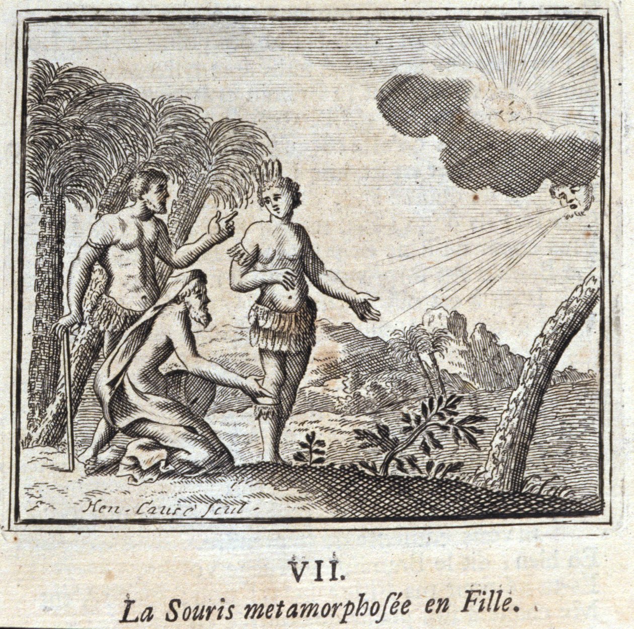 La Souris metamorfoseada em uma menina. Fábulas de Jean de La Fontaine (1621-95). Ilustração de François Chauveau (1613-1676). Edição de 1728. de Francois Chauveau