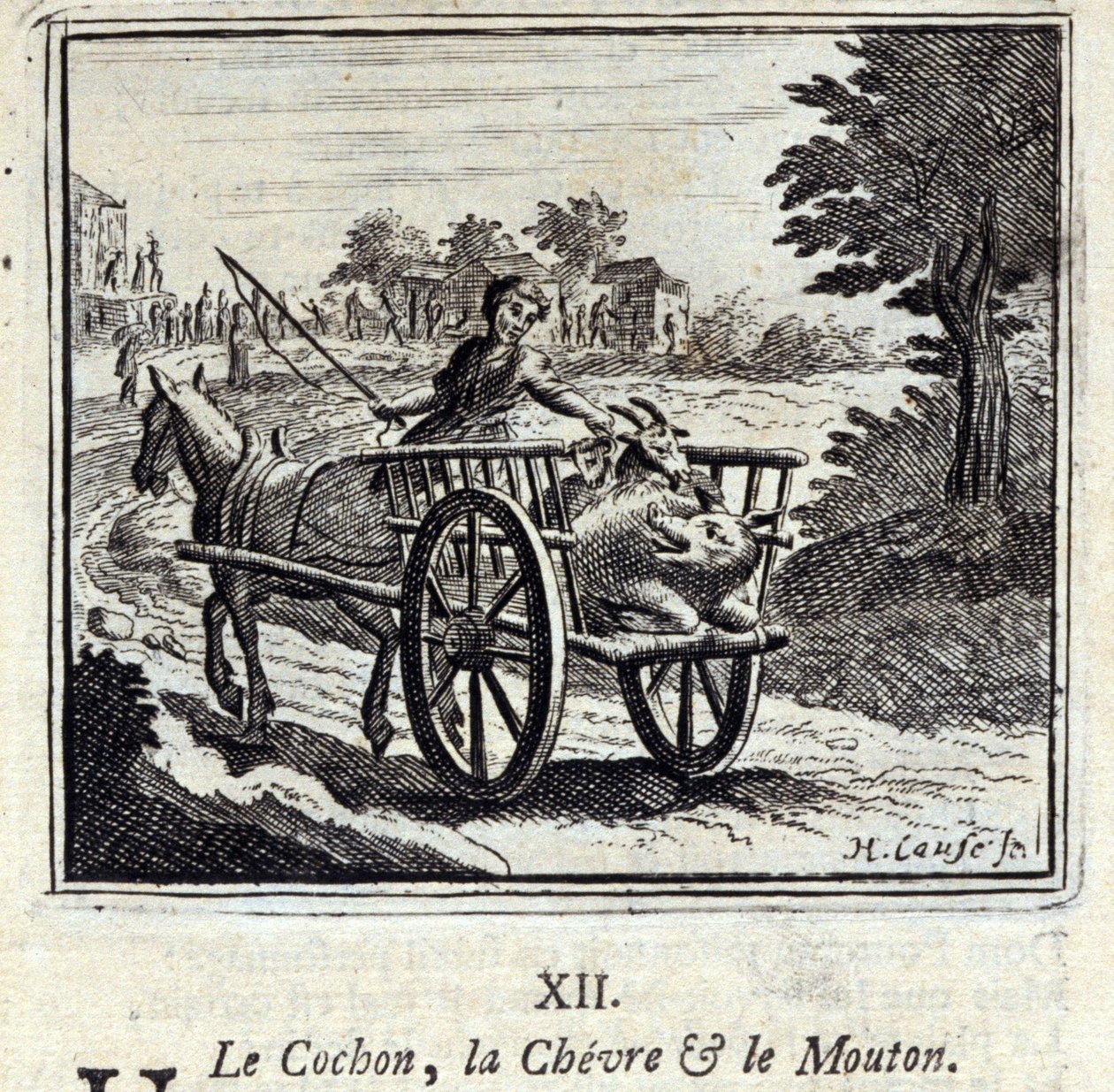 The Pig, the Goat and the Mut.fables de Jean de La Fontaine (1621-95). Ilustração de François Chauveau (1613-1676). Edição de 1728. de Francois Chauveau