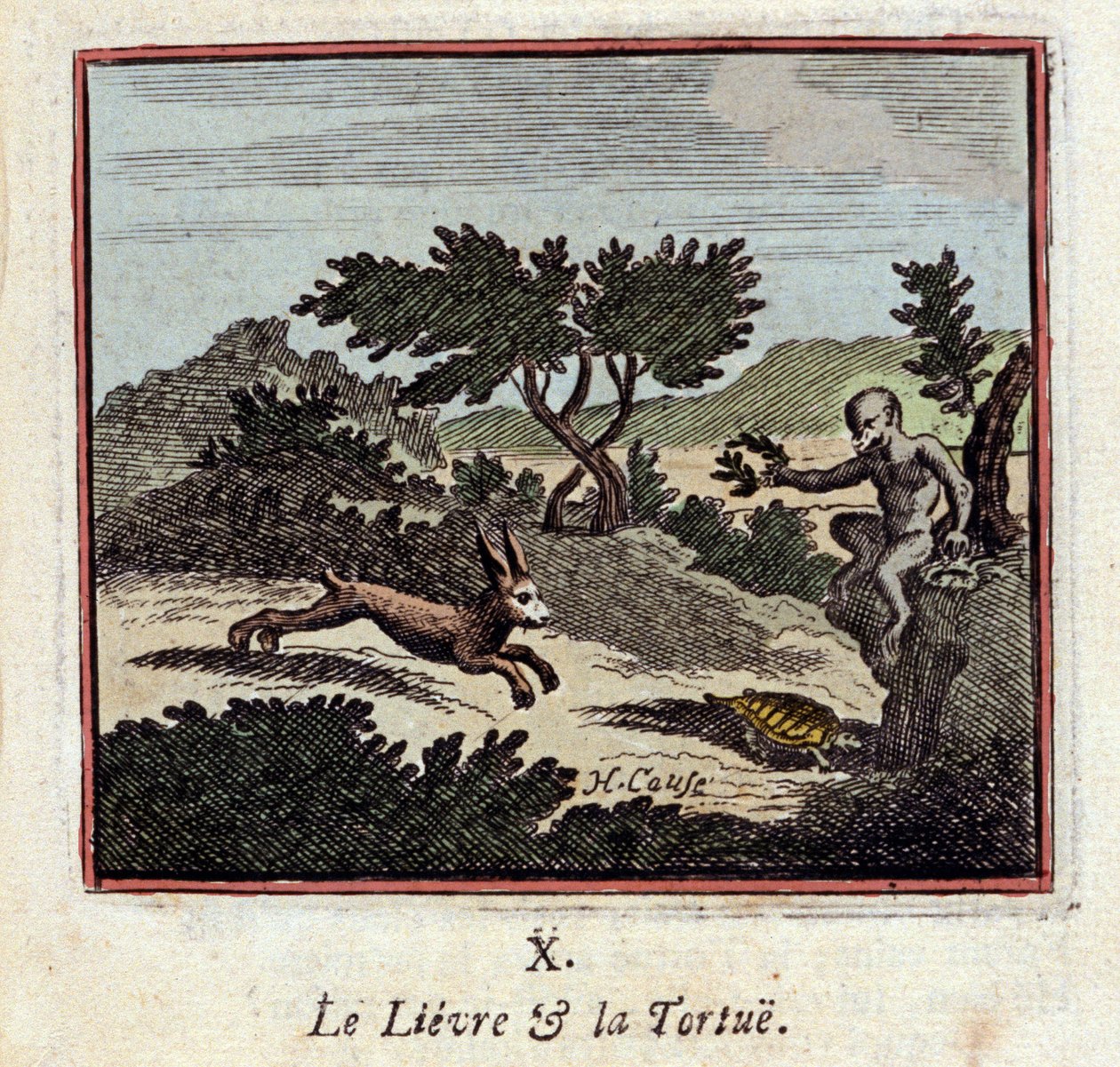 A Lebre e a Tartaruga - Fábulas de Jean de La Fontaine (1621-1695) - Ilustração de François Chauveau (1613-1676) - Edição de 1728 de Francois Chauveau