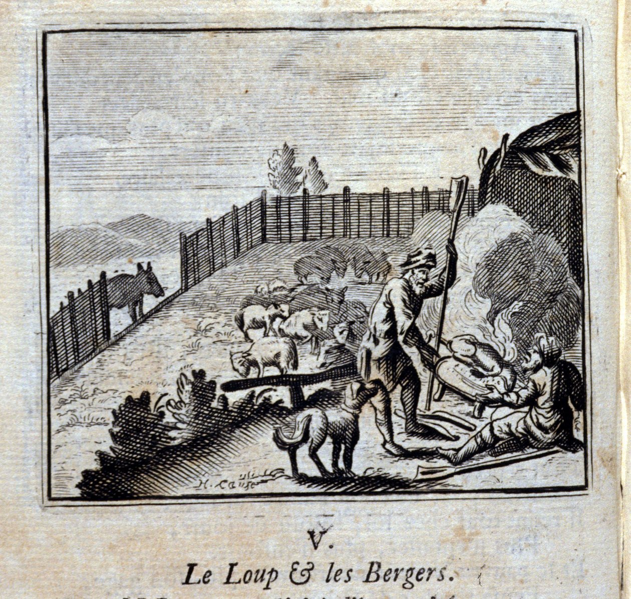 The Wolf and the Shepherds Fables de Jean de La Fontaine (1621-95). Ilustração de François Chauveau (1613-1676). Edição de 1728. de Francois Chauveau