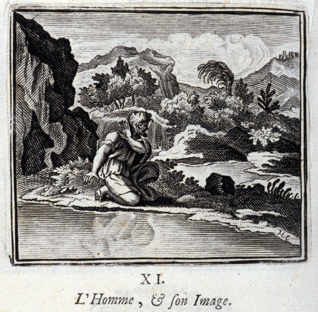O homem e a sua imagem. Fábulas de Jean de La Fontaine (1621-95). Ilustração de François Chauveau (1613-1676). Edição de 1728. de Francois Chauveau