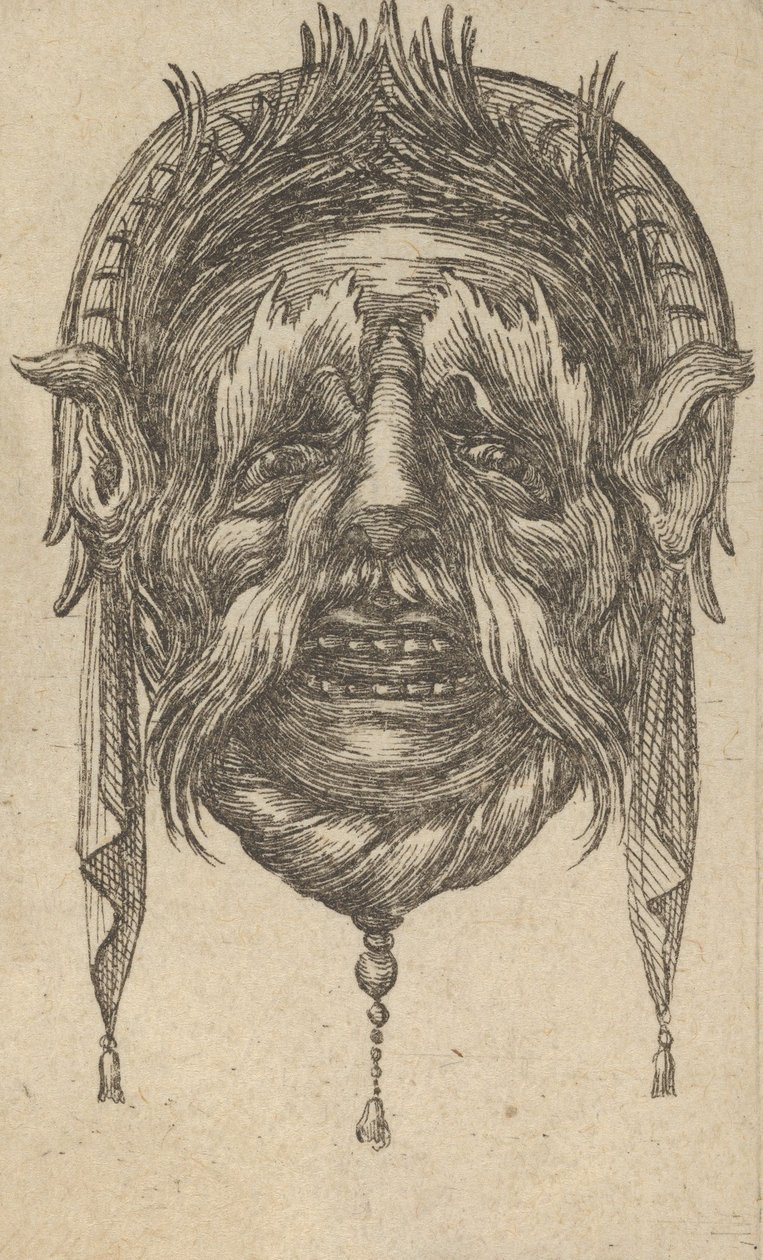 Máscara com Sobrancelhas Longas e Bigode e Toucado com Pano Pendurado, de Dive..., ca. 1635-45. de Francois Chauveau