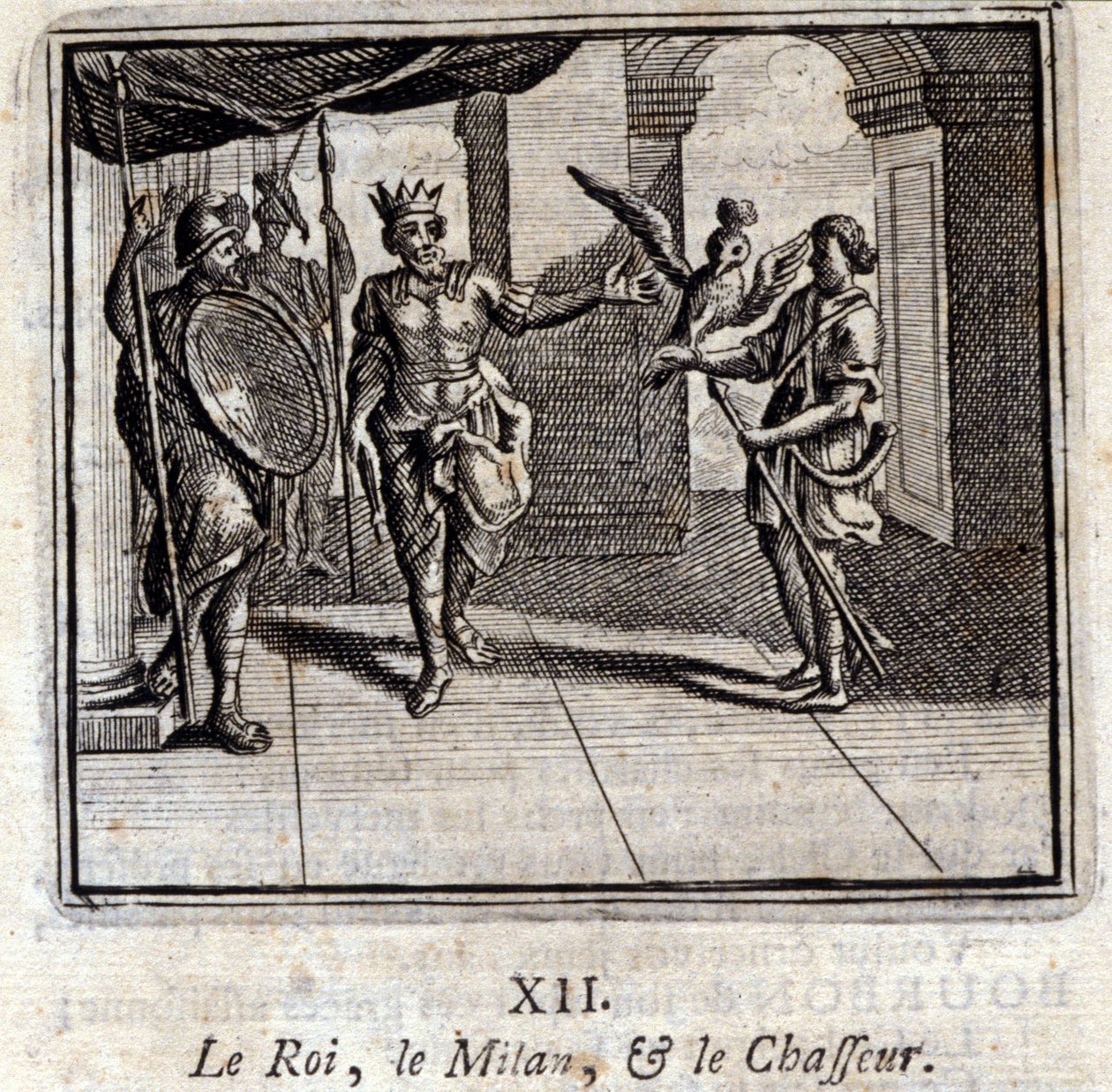 Milão, o Rei e o Caçador. Fábulas de Jean de La Fontaine (1621-95). Ilustração de François Chauveau (1613-1676). Edição de 1728. de Francois Chauveau