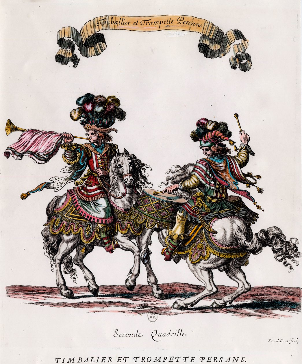 Timbalier persa e trombeta durante o carrossel dado pelo rei Luís XIV (1639-1715) Gravação de François Chauveau (1613-1676) cerca de 1662 Colecção privada de Francois Chauveau