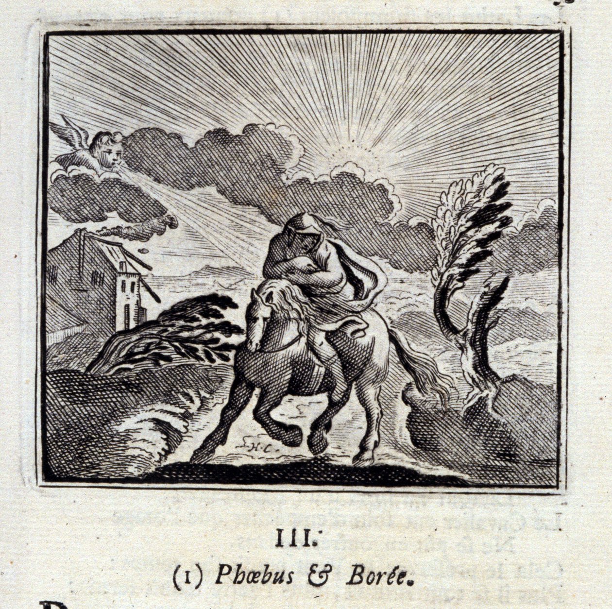 Phebus e Boree. Fábulas de Jean de La Fontaine (1621-95). Ilustração de François Chauveau (1613-1676). Edição de 1728. de Francois Chauveau