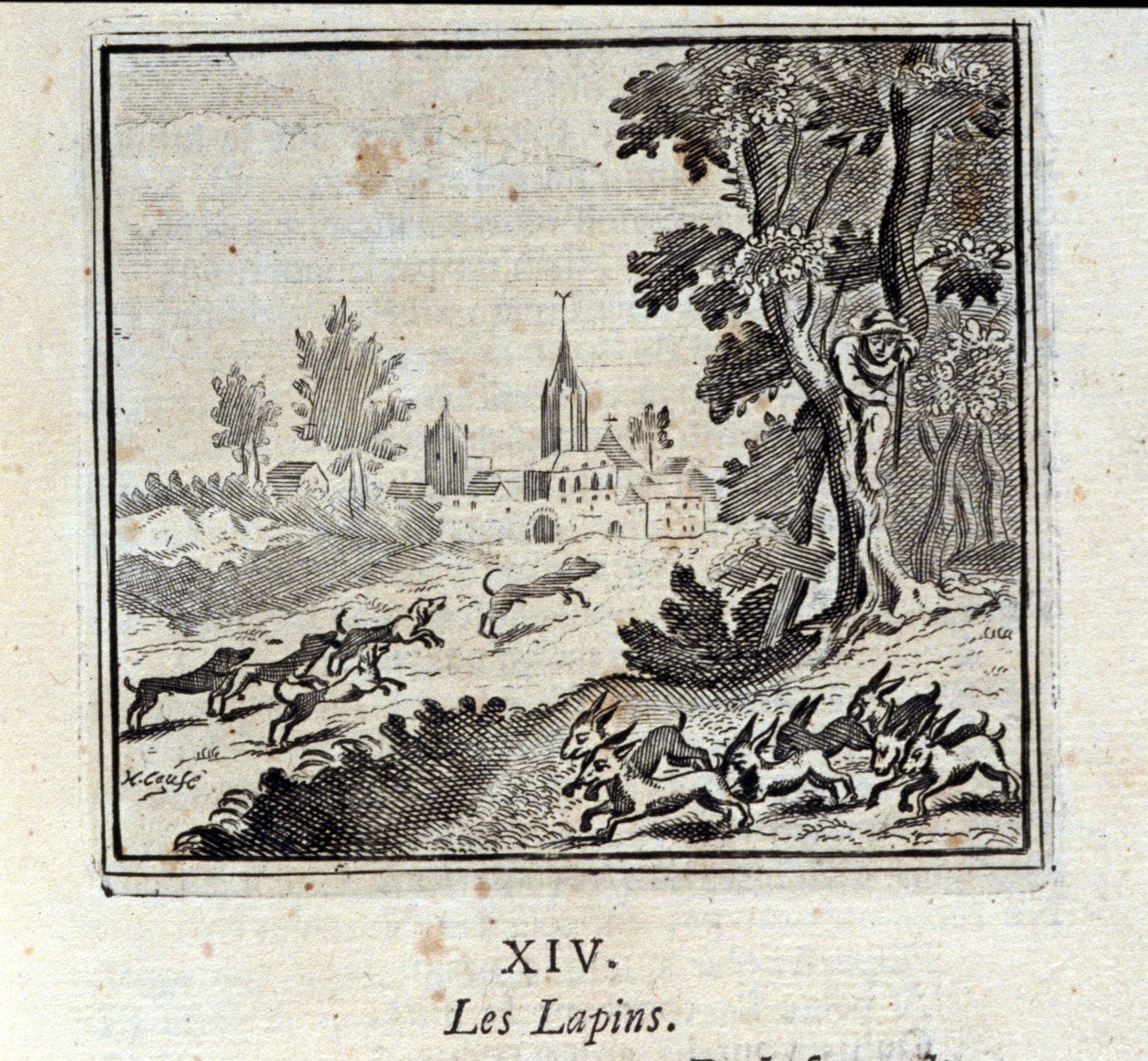 Coelhos. Fábulas de Jean de La Fontaine (1621-95). Ilustração de François Chauveau (1613-1676). Edição de 1728. de Francois Chauveau