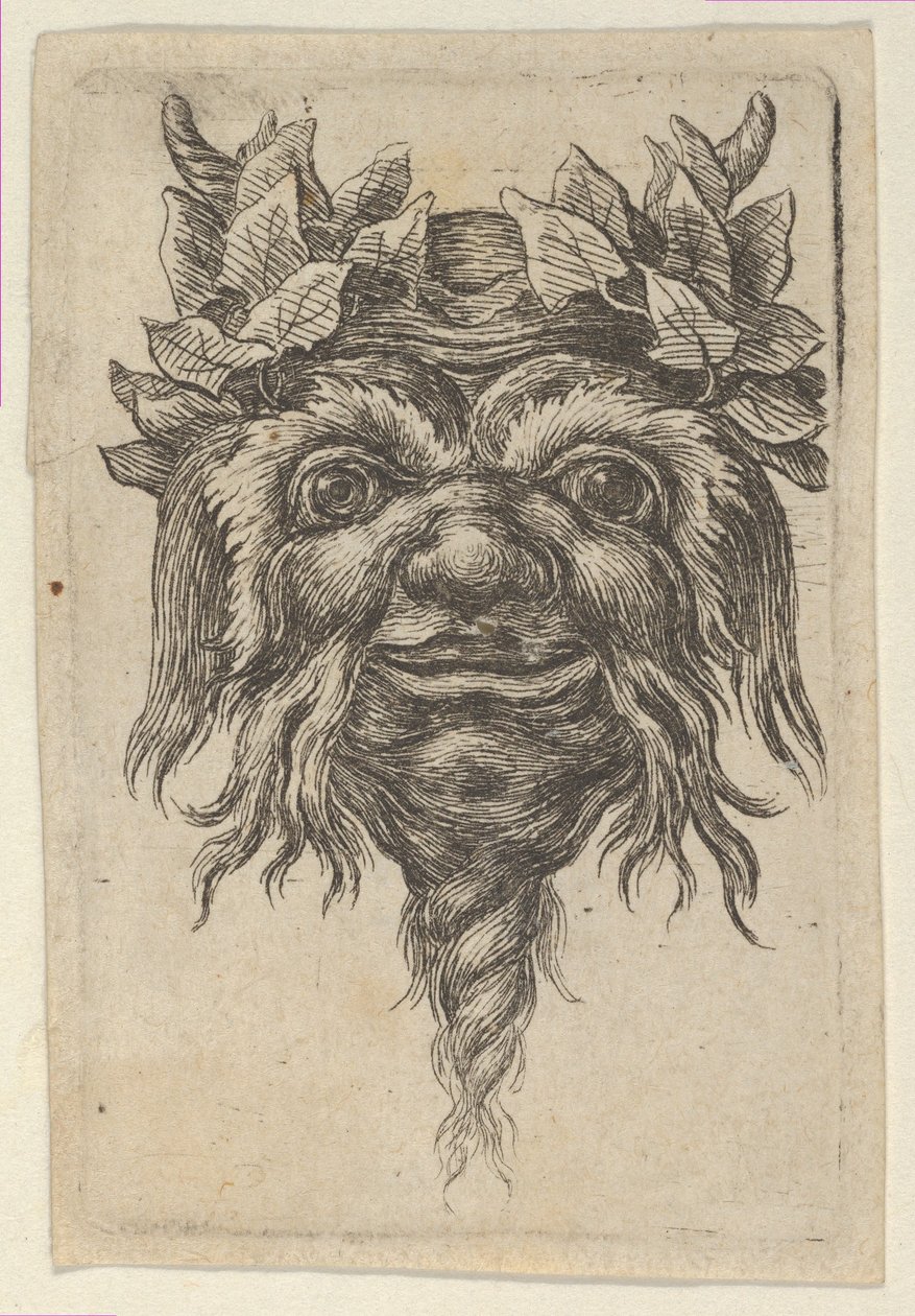 Máscara de sátiro com barba em forma de espiral e hera agrupadas em torno de cada chifre, de Divers..., ca. 1635-45. de Francois Chauveau