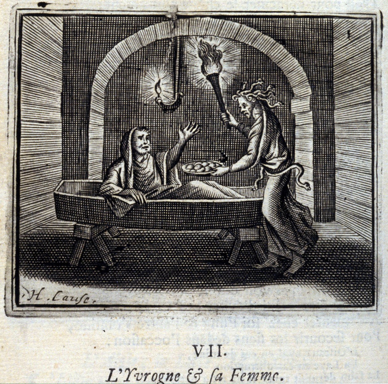 O bêbado e a sua mulher. Fábulas de Jean de La Fontaine (1621-95). Ilustração de François Chauveau (1613-1676). Edição de 1728. de Francois Chauveau