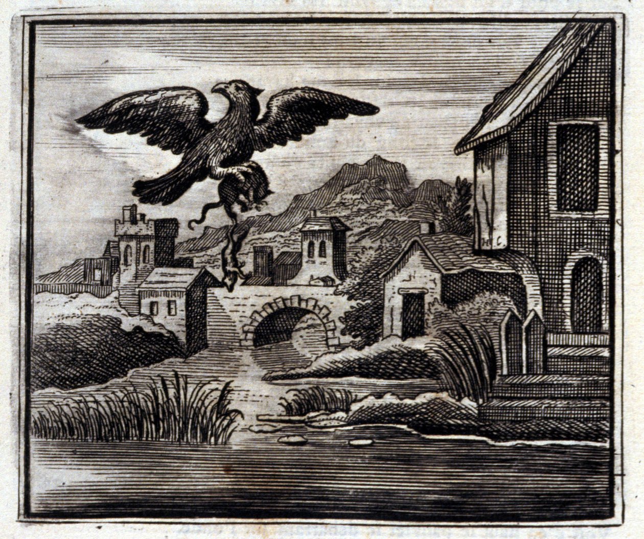 O Sapo e o Rato. Fábulas de Jean de La Fontaine (1621-95). Ilustração de François Chauveau (1613-1676). Edição de 1728. de Francois Chauveau