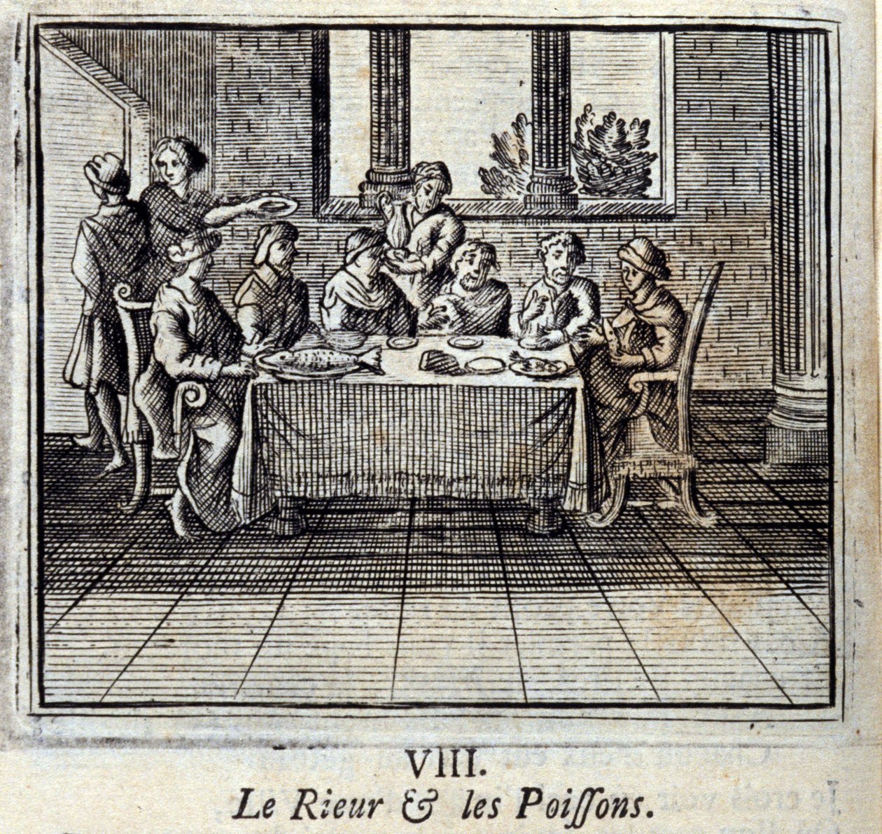 Os Risos e os Peixes. Fábulas de Jean de La Fontaine (1621-95). Ilustração de François Chauveau (1613-1676). Edição de 1728. de Francois Chauveau