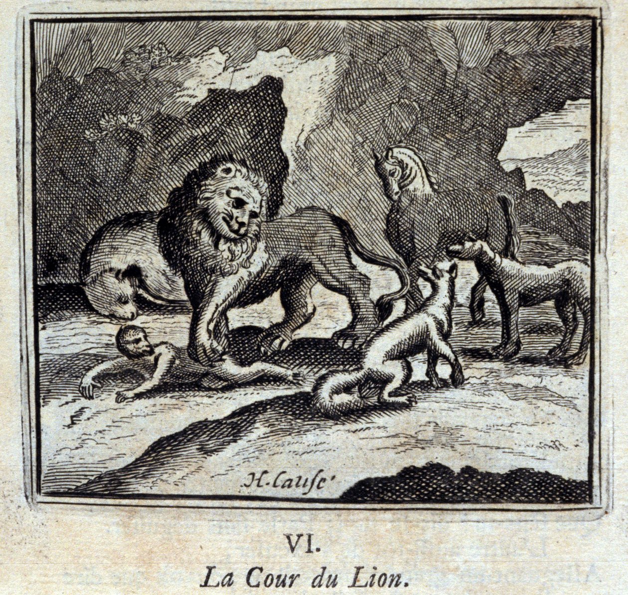 O Tribunal do Leão. Fábulas de Jean de La Fontaine (1621-95). Ilustração de François Chauveau (1613-1676). Edição de 1728. de Francois Chauveau
